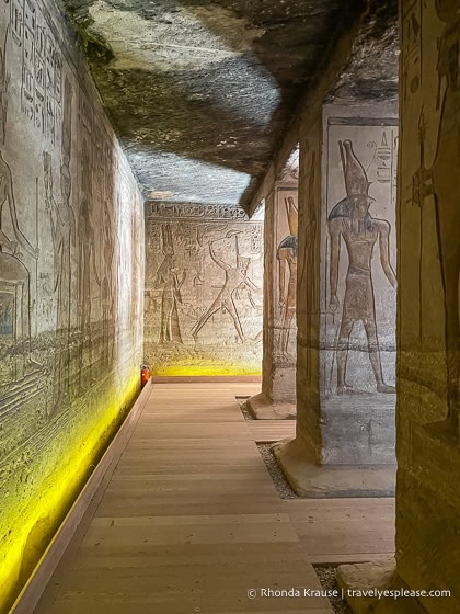 Hypostyle hall inside the Temple of Hathor and Nefertari.