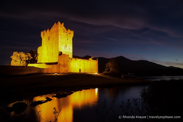 Ross Castle at night- Killarney, Ireland travelyesplease.com | 2 Weeks in Ireland- My Road Trip Itinerary