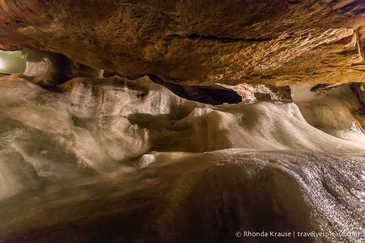 Ice under the cave's ceiling.